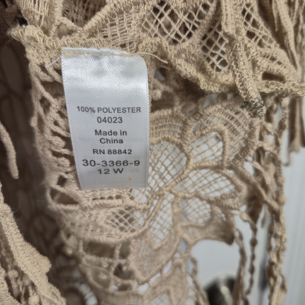 Denim 24/7 12W Cream Lace Tunic Top/Dress Fringe Long Sleeve Boho Dress - Picture 7 of 7